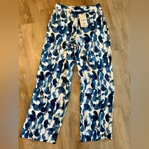 Zara blue and white silk printed pants
